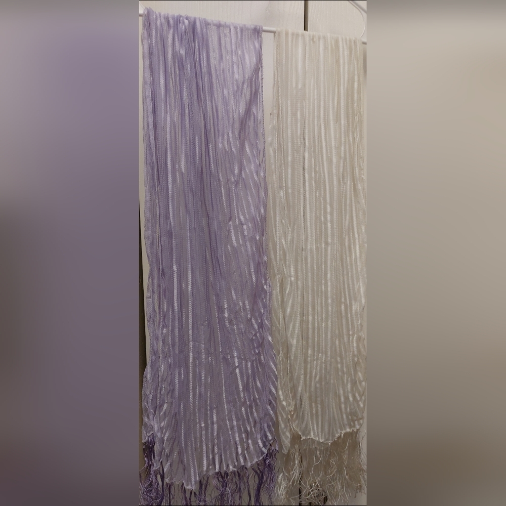 Two Long Scarf Wraps One Lilac and One White